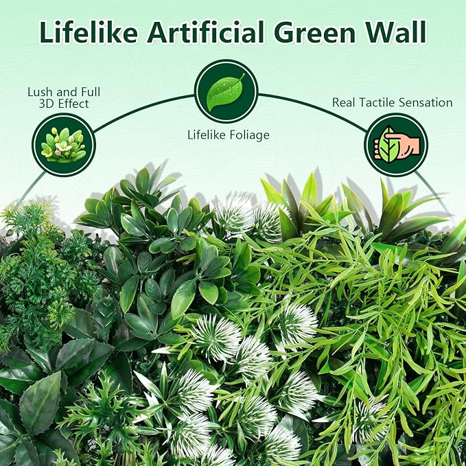 8PCS Grass Wall Panels, 20"x20" Artificial Ivy Greenery Wall Backdrop, UV-Anti Faux Boxwood Grass Panels Green Wall Decor for Garden Patio Balcony