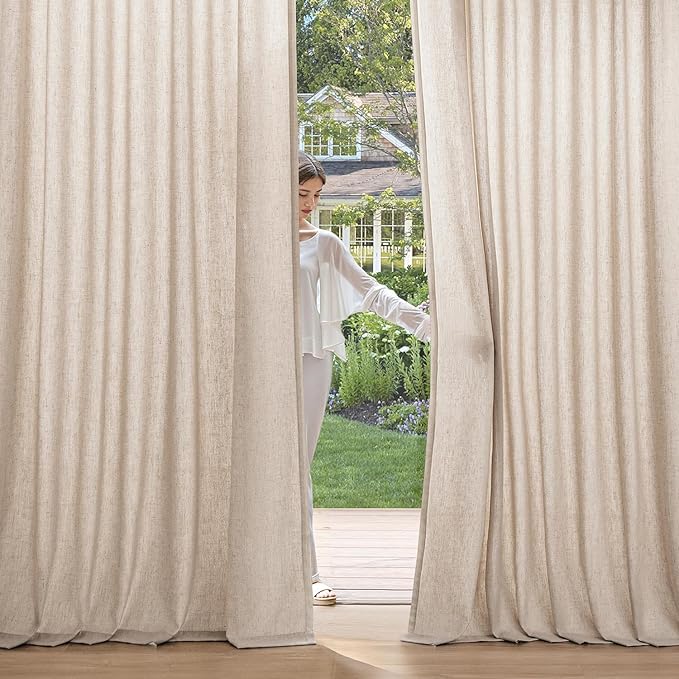 MIULEE Non-See-Through Privacy Linen Curtains 2 Panels, Light Filtering Window Curtains Farnhouse Textured Back Tab Semi Sheer Drapes for Bedroom Living Room, 52 x 72 Inches Long, Beige