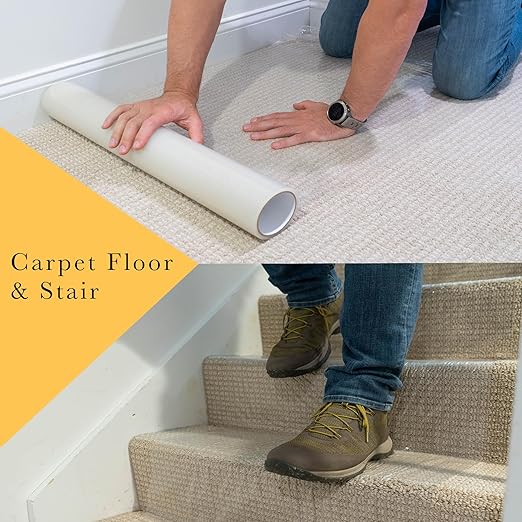 Clear Heavy Duty Temporary Self Adhesive Carpet Protector 30" x 200' - 2.5mil. Carpet Protection Film for Carpet Floor, Stair Rugs, Reverse Wound, Paint & Waterproof carpet cover Easy Unwind, Strong