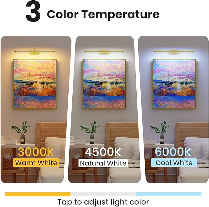 24" Picture Frame Light with 1pcs Extra 8000mAh Battery - Brass Cordless Rechargeable Wall Sconce with Remote for Office, Hallway & Large Art