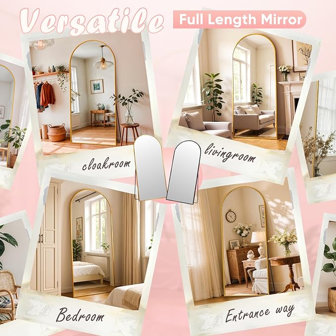 Full Length Mirror, 71" x 28" Arched Full Body Mirror Large Standing Floor Mirrors, Mirrors for Bedroom, Bathroom, Living Room Standing or Wall Leaning, Gold