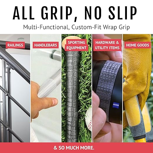 CATTONGUE GRIPS Non-Abrasive Grip Tape Wrap - 1” Thick Heavy-Duty, Waterproof Anti-Slip Tape for Wrapping Tools, Bats, Gym Equipment - Indoor & Outdoor Anti-Slip Solution (Clear, 20ft)