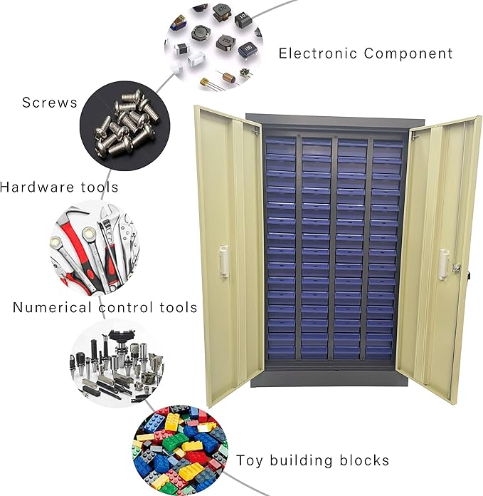 60 Drawer Parts Cabinet with Doors GarageOrganizer Steel ABS Materials for Parts Storage Drawer Size 7.8 * 3.9 * 1.9 Inch