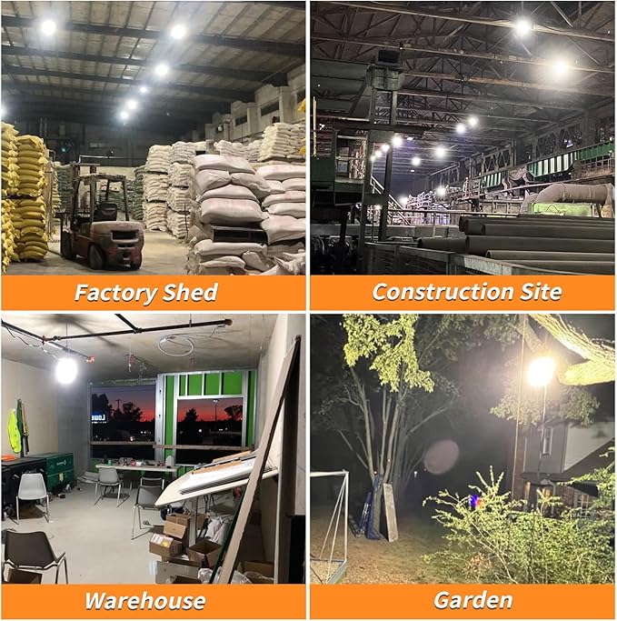 120W LED Temporary Work Light 18000Lm 5000K Daylight White Portable Hanging Construction Lighting Led High Bay Light for Workshop Mine Job Site Lighting