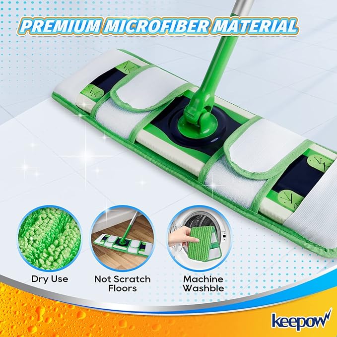 KEEPOW XL Dry Sweeping Cloths for Swiffer XL, Dry Refills for Swiffer XL Mop, Reusable Microfiber Mop Pads for Hardwood Floor, 2 Pack