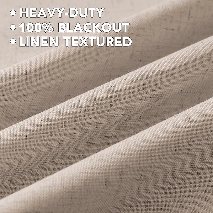 H.VERSAILTEX Linen Curtains 100% Blackout Curtains for Bedroom 63 inch Long Full Light Blocking Nature Linen Blended Window Curtains for Living Room Nickel Grommet (2 Panels, Heathered Sand)