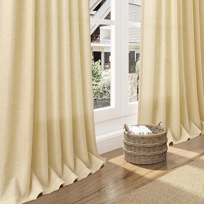 Nanspring Cream Yellow 84 Inch Curtains Linen for Living Room Modern Farmhouse Light Filtering Sheer Curtain Back Tab and Rod Pocket Privacy Drapes for Bedroom Office 52x84, 2 Panels