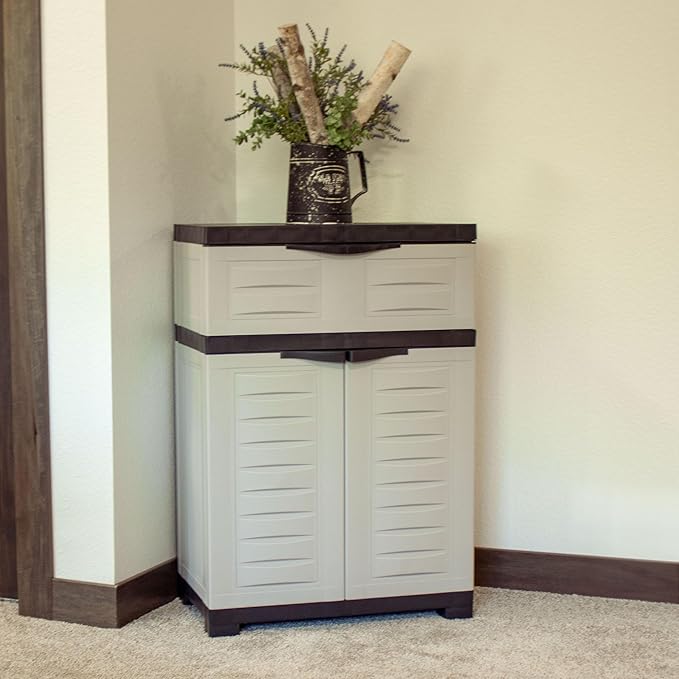 Sunnydaze Plastic Garage Storage Cabinet with Adjustable Shelf - 34.5" H - Garage, Office, Home, Laundry Room - Gray