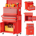 Bonusall 8 Drawer Rolling Tool Chest and Cabinet Combo,Heavy-Duty Metal Garage Tool Chest with Wheels and 2 Doors,2-in-1 Top Box and Roller Cabinet Combo for Garage, Workshop, Warehouse-Red