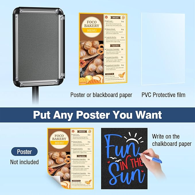 Sign Stand Sign Holder Stand Sign Stands for Display 8.5 x 11 Inches Pedestal Sign Holder 360° Rotation Adjustable Signage Stand for Business Exhibition, Restaurant, Supermarket (Black)