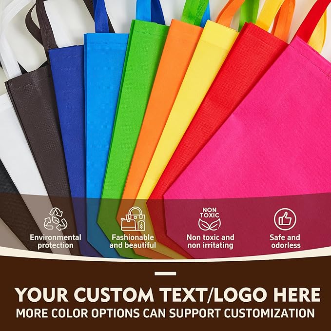 Custom Tote Bags 100pcs, Yellow Non-woven Tote with Logo, Reusable Bag with Durable Handle, Ideal for Grocery Shopping, Gifts Wrapping & Travel