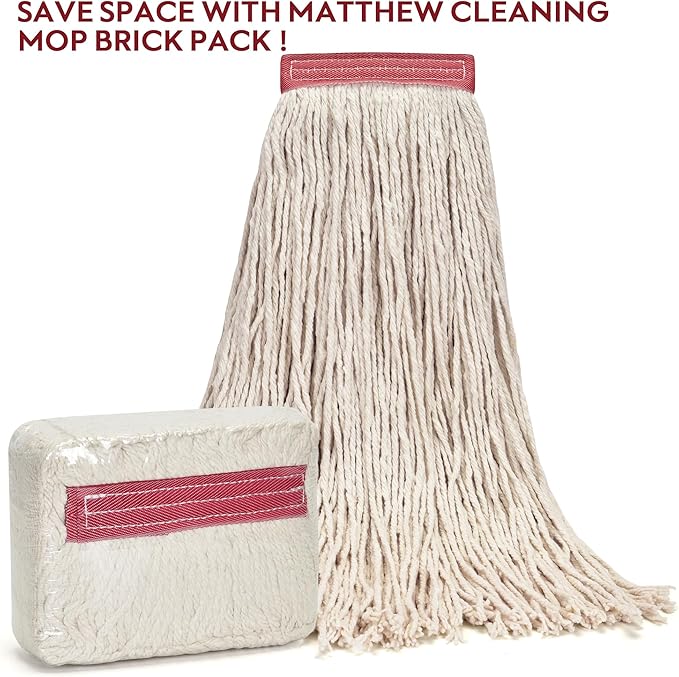 MATTHEW CLEANING 16oz 12Pack Cotton Mop Head Replacement,Cotton Looped-Open String Heavy Duty String Mop Refills, Universal Headband Blend,Floor Cleaning for Home, Industrial and Commercial Use(White)