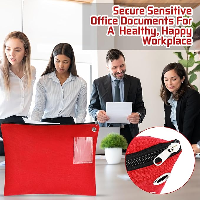 4 Pcs Interoffice Mailer Canvas Transit Sack Zipper Bag 18" x 14" Large Zipper Pouch with Grommet Interoffice Mail Bag (Red)