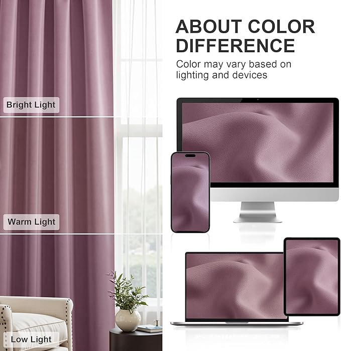 PONY DANCE - Window Curtains - 42 inch W by 45 L Dusty Rose Thermal Insulated Curtain Drapes Light Filter Energy Efficient Modern Design Style for Home Decor Low Shading Effect, 2 Pieces