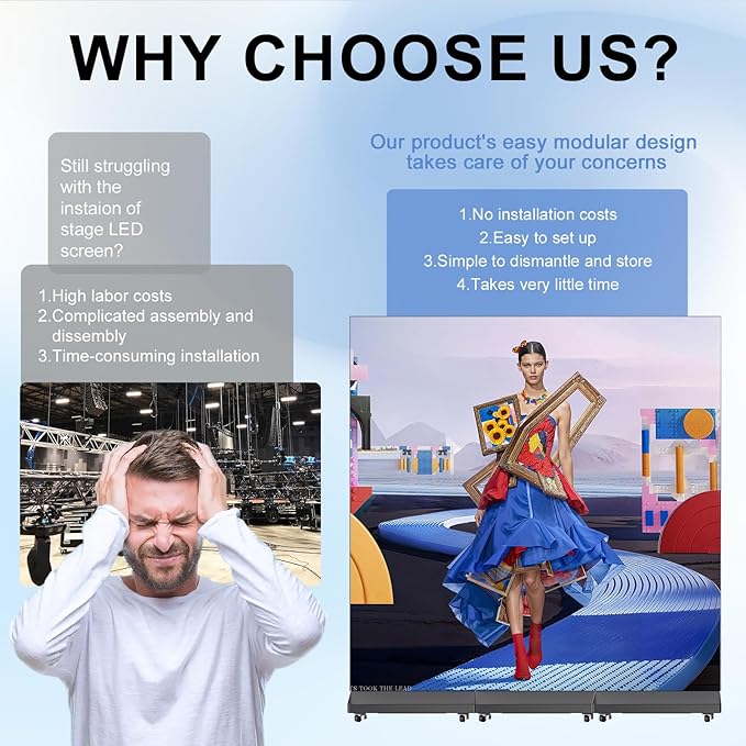 Indoor LED Digital Signage Display with P1.86, LED Poster Screen Frameless Splicing, Advertising Display USB Plug-and-Play & Remote Control for Giant Commercial Events & Rentals (Black, Single)