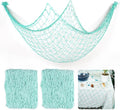 2 Pcs Fish Net Decorations, 39x78 Inch Cotton Nautical Themed Fishing Net, Wall Hanging Photo Display Fishnet for Coastal Bedroom Bathroom, Pirate Hawaiian Beach Under The Sea Party Decor, Sea Blue