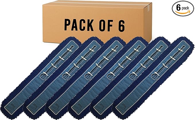 Heavy-Duty Industrial Closed-Loop Dust Mops - 6 Pack (Blue) - 60 Inch