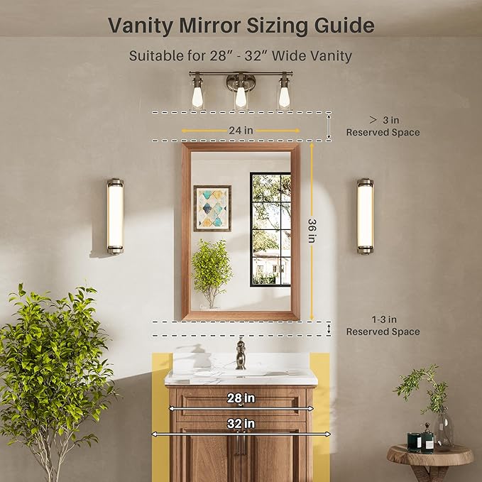 24x36 Inch Bathroom Mirror for Wall, Anti-Rust Walnut Wood Grain Metal Framed Bathroom Mirrors for Over Sink,Rectangler Mirrors for Bathroom Vanity, Farmhouse, Bedroom, Living Room, Entryway Decor