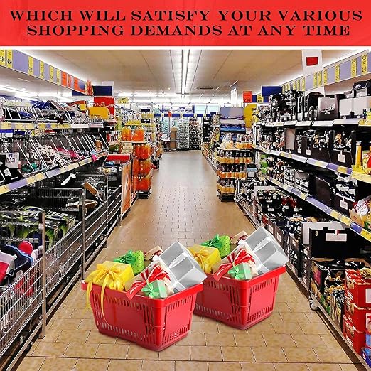 20 Pcs Bulk Shopping Baskets with Handles, 20 L Plastic Grocery Basket 16.9'' x 11.8'' x 9.1'' Portable Shopping Cart for Retail Stores Supermarket(Red)