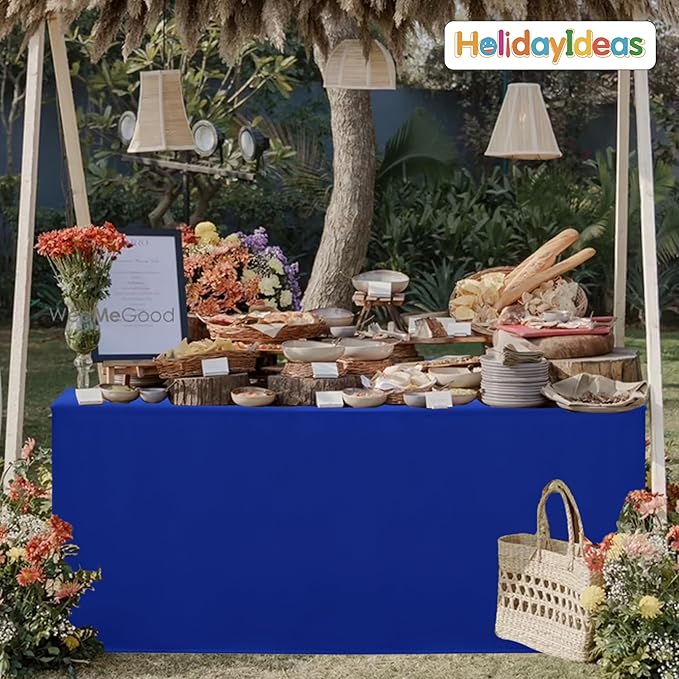 HolidayIdeas Fitted Tablecloths for 8 Foot Rectangle Table, Wrinkle Resistant Washable Table Cover 30x96 Inch for Vendor Booth Display, Banquet, Trade Show, Royal Blue, 4 Pcs