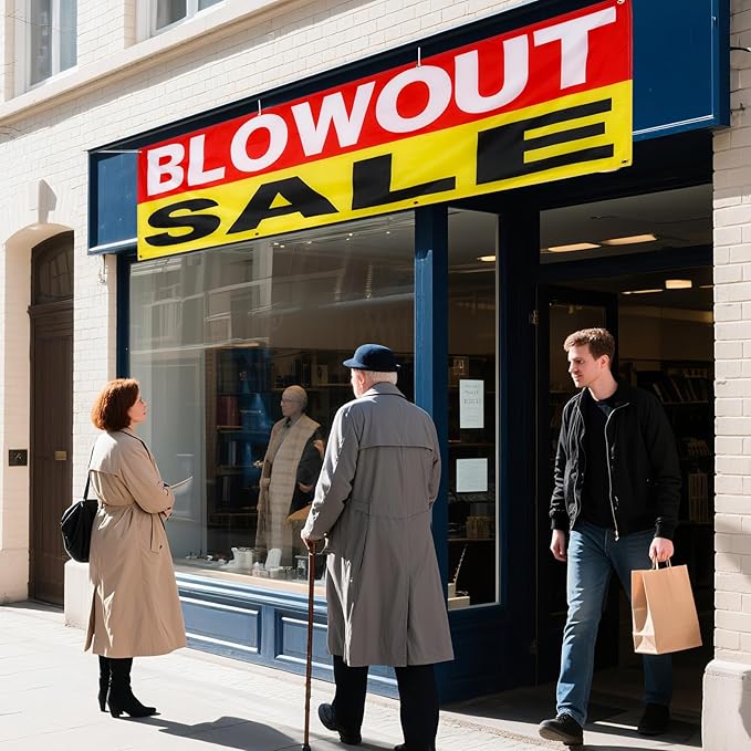 2 Pieces 2x6 Feet Blowout Sale Banner, Large Sale Signs for Retail Store, Advertising Signs with Metal Grommets, Polyester Banners for Retail Store, Supermarket Clearance