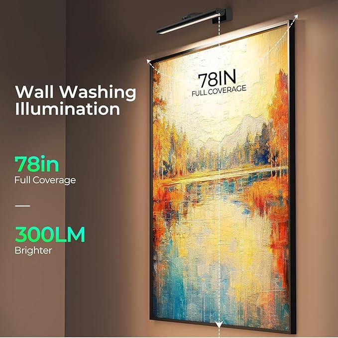 Wireless Picture Lights for Wall, Battery Operated Wall Light for Painting Rechargeable CCT Rotatable 16in Art Gallery Light with Remote Dimmable Timer for Artwork Frame Display Dartboard