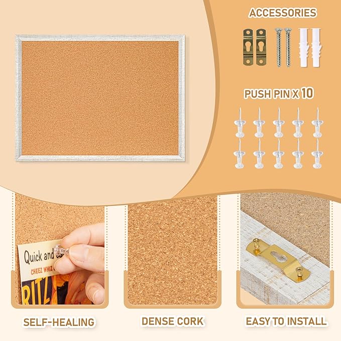 DOLLAR BOSS Cork Board for Wall - 48 X 36 Inches, Grey Texture Framed Bulletin Board Corkboard Decorative Hanging Pin Board for Office & Home Decor