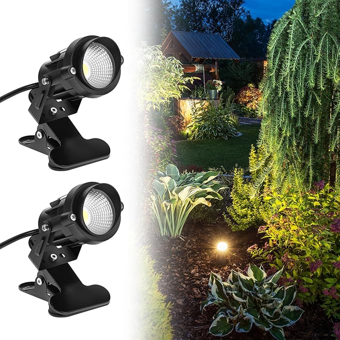QWORK Spot Lights Clamp Indoor Spotlights, 2 Pack 10W Clip on Daylight White Uplights, Adjustable Heavy Metal with 4.9Ft Cord and On/Off Switch