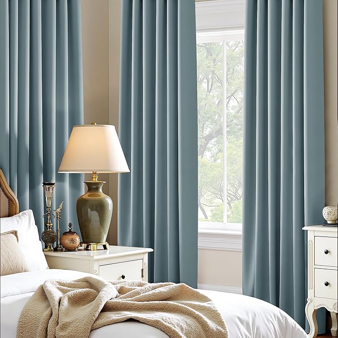 PONY DANCE Dusty Blue Window Curtains 36 inch Length, Thermal Insulated Blackout Kitchen Curtains for Small Window, Short Black Out Drapes for Cafe Bedroom(2 Panels Set, Uranian Blue, 42 inches Wide)