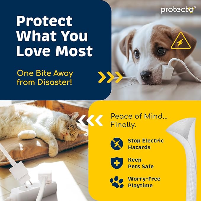 PROTECTO Heavy Duty Dog & Cat Cord Protector 10ft Long Sleeve, Easy-to-Use 1/2 in Cord Cover for Pet, Odorless White Color, No Chew Solution for Power, Audio & Video Wire Tubing, Fits 6-8 Cables