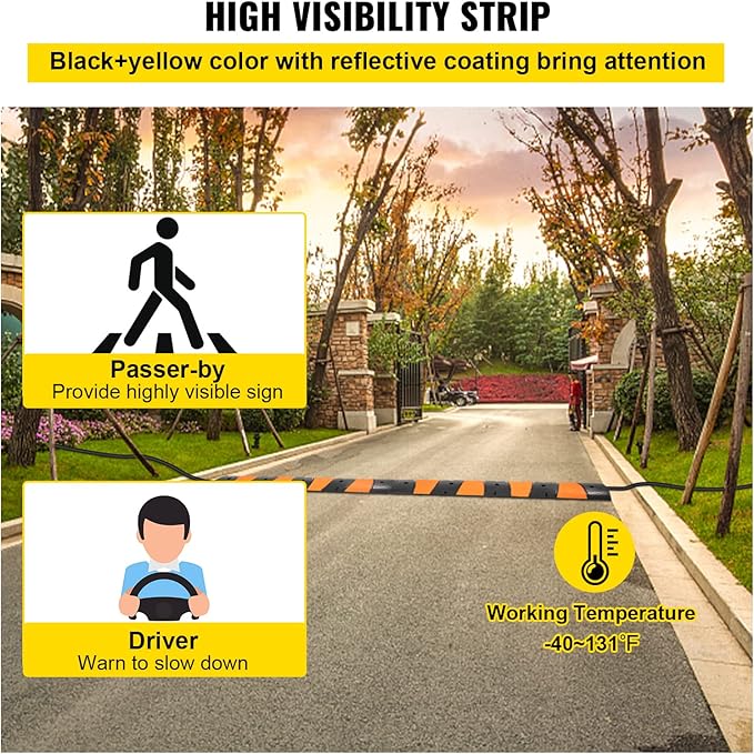 VEVOR Rubber Speed Bump (2 Pack) - 6 FT Heavy Duty 22,000 lbs Capacity for Road & Driveway, 72.8" x 12.2" x 2.2" Modular Traffic Hump, 2 Channel Floor Cord Cover for Asphalt, Concrete, Gravel