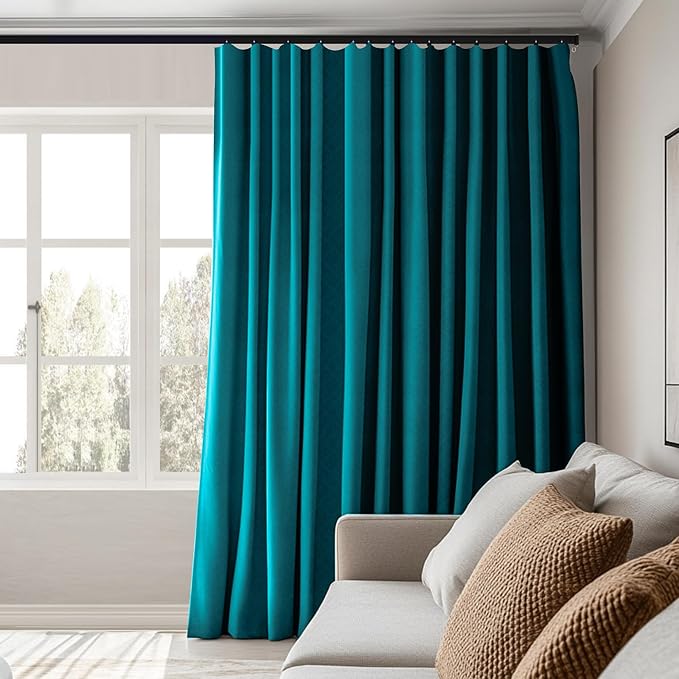 Room Divider Curtains Total Blackout Privacy Curtain Panel Room Thermal Insulated Noise Reduction Curtains for Bedroom Window Living Room Ceiling Track Curtain W 15 ft × H 8 ft Azure Blue