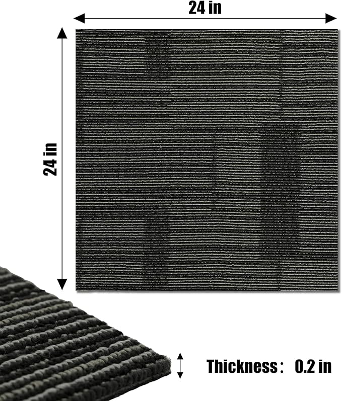 24" x 24" Self-Adhesive Carpet Tiles, 20 Pack Peel and Stick Carpet Squares for Indoor Flooring, Non-Slip Squares Carpet Floor Tile for Basement, Bedroom, Office, Easy DIY Installation
