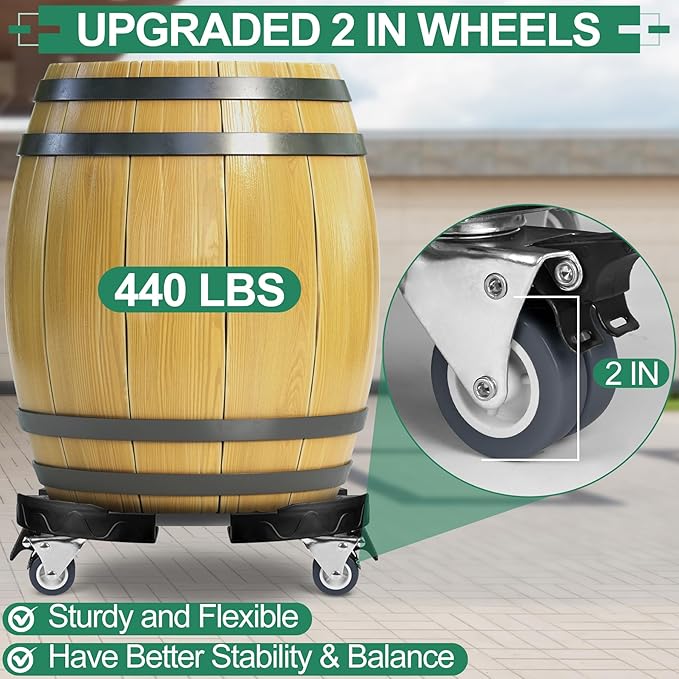 ToLanbbt Trash Can Dolly with Wheels, 15-19 in Adjustable Round Furniture Dolly, Heavy Duty 440 LBS Drum Rolling Base, Keg Dolly for 20, 32, 44, 55 Gallon Garbage Cans, Black, 1 Pack