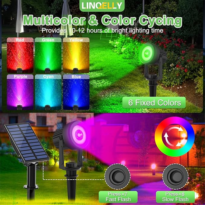 Solar Spotlights Outdoor Waterproof, RGB Landscape Spotlights, Christmas Decorative Solar Spot Lighting for Garden, Yard, Pathway, Lawn, Poolside, Party, 2-in-1 Mounted (RGB, 2 Pack)