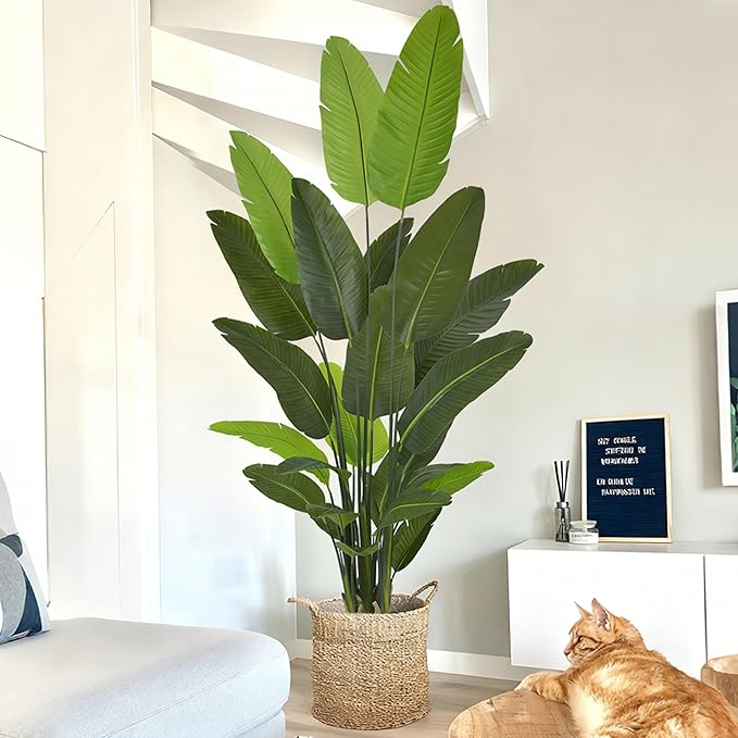 Artificial Bird of Paradise Tree 8FT 24 Leaves Tall Large Fake Faux Tropical Banana Plant 96 Inch Black Pot for Indoor Home Office Poolside Porch Mall Hotel School Decor Housewarming Gift
