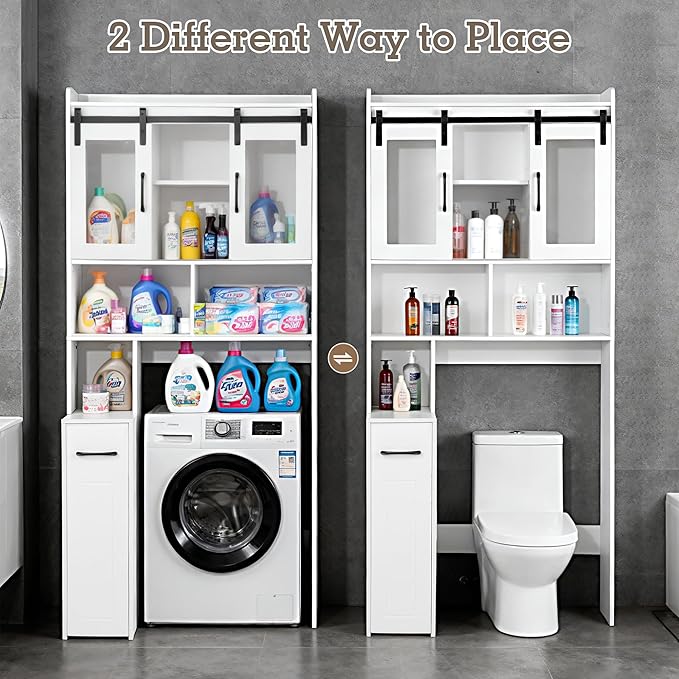 Extendable Rolling Drawer-Style Toilet Storage Cabinet. Conveniently Mobile. Sliding Storage Doors. Adjustable Shelving. Compact Bathroom Storage. Toilet Paper Holder. Bathroom, Toilet, Laundry Room