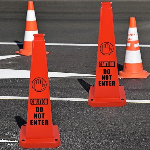 OrangeStar 3-Pack 28" Do Not Enter Cones, Large 4-Sided No Entry Message Safety Cones with Heavy Rubber Base for Indoor Outdoor Use, Traffic Control, Security, Warehouse Safety