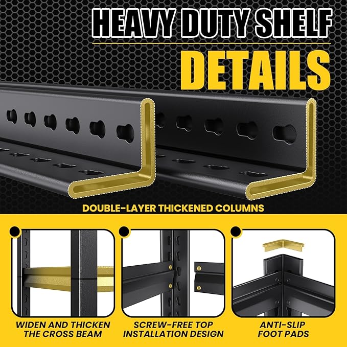 5-Tier Garage Shelving Heavy Duty, 2500LBS Metal Shelving Unit, Adjustable Garage Storage Shelves, Easy Assembly Steel Shelving, Utility Storage Rack Shelf for Warehouse, 72”H*35.4”W*16”D, 2 Pack