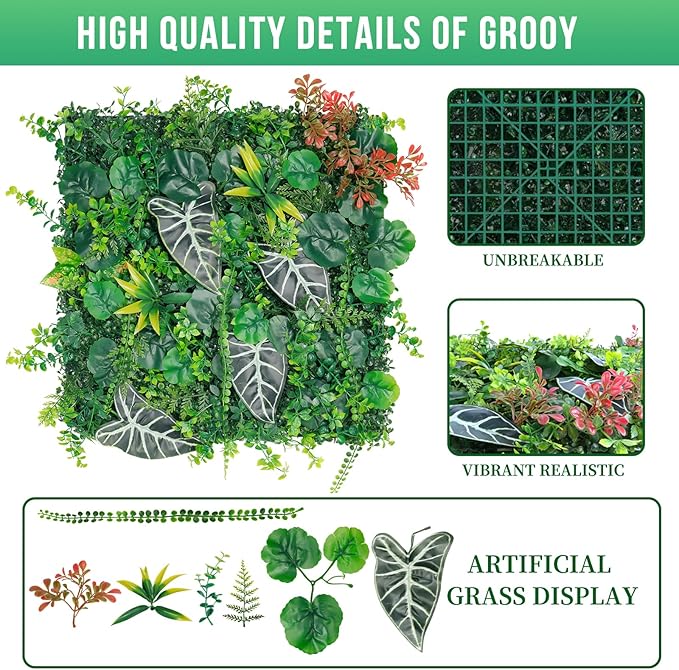 20"x20"(16pcs) Grass Wall, Artificial Boxwood Panels, Grass Backdrop Wall for Privacy Screen, Sun Protected Green Hedge Panels for Outdoor, Indoor, Garden, Fence, Backyard and Décor