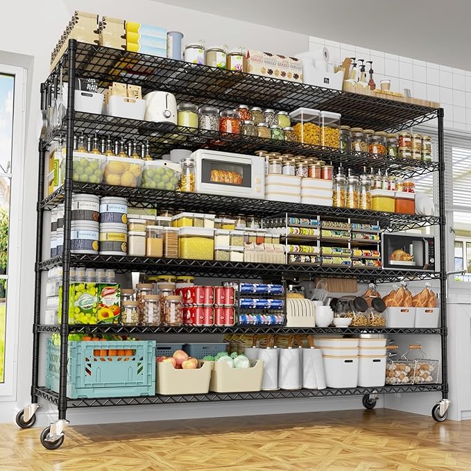 PrimeZone 6 Tier 80.7" H x 55.5" W x 24" D Wire Shelving with Wheels 3600lbs NSF Certified Storage Shelves Heavy Duty Metal Shelf Adjustable Rolling Rack Commercial Garage Restaurant Warehouse 6Pack