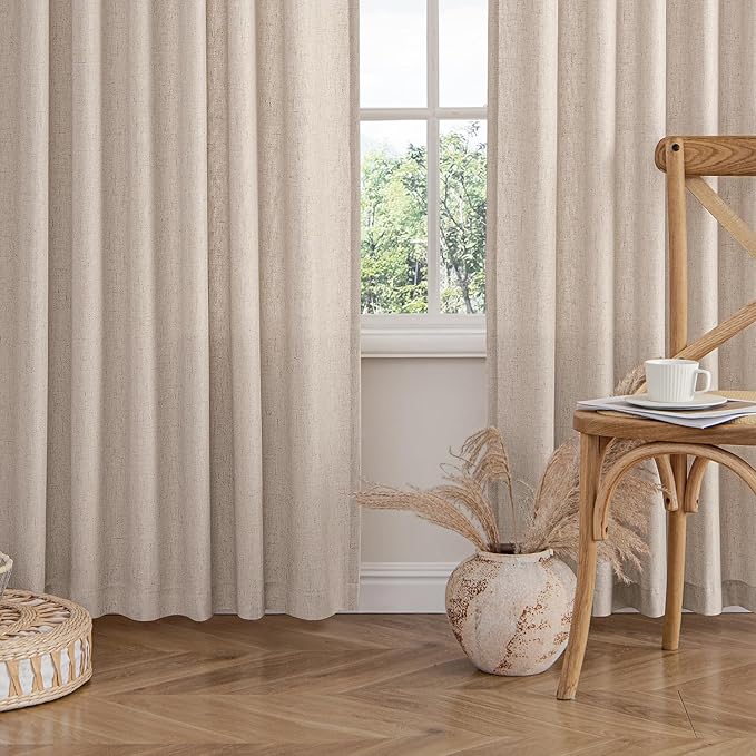MIULEE Non-See-Through Privacy Linen Curtains 2 Panels, Light Filtering Window Curtains Farn House Textured Back Tab Semi Sheer Drapes for Bedroom Living Room, 52 x 108 Inches Long, Burlywood