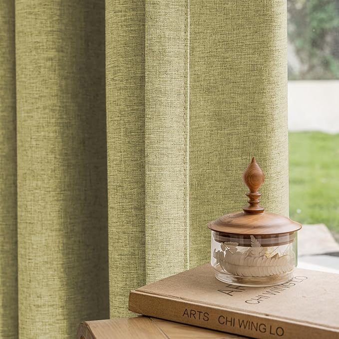 Textured Linen Double Pleated 100% Blackout Curtains for Bedroom/Living Room Blackout Curtains 96 Inches Long, Energy Saving Window Treatment Curtains,42Wx96Lx2,Lemon