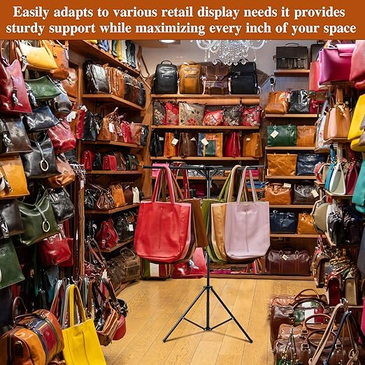 Shimeyao Metal Shopping Bag Rack 51-71 Inch Adjustable Height Heavy Duty Bag Display Stand Holder for Vendors with 4 Foldable Arms for Malls, Boutique, Trade Show, Craft Fairs(Black)