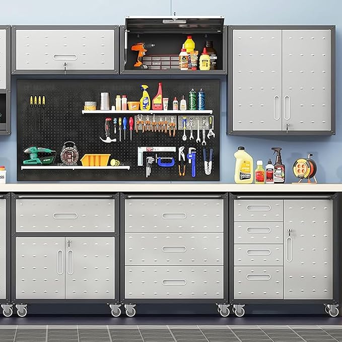 Metal Garage Storage Cabinet with Wheels, Lockable Rolling Tool Cabinet with 3 Drawers, Heavy Duty Mobile Steel Cabinet for Garage Warehouse Workshop