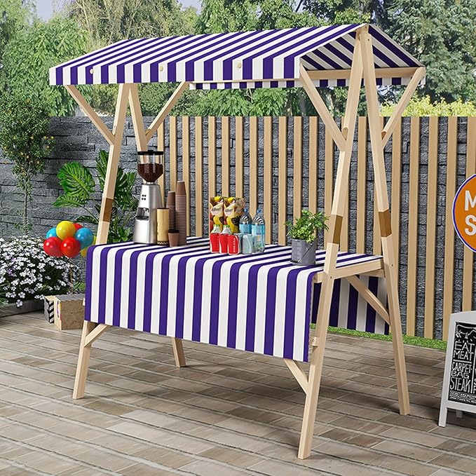 Outdoor Vendor Cart, Wooden Lightweight Farmers Market Stalls/Concession Stand Booths, Foldable Vendor's Stall, Portable Food Display Stand for Market(Purple,150 * 60 * 200cm)