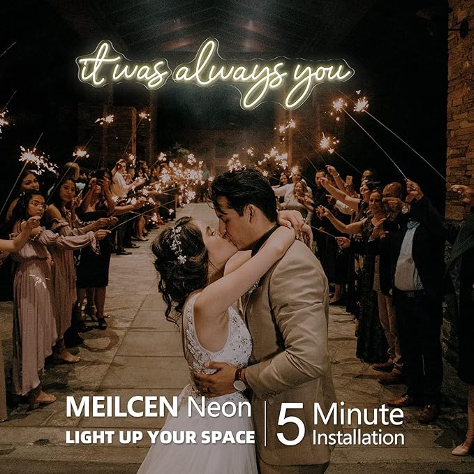 Large 36" Neon Sign 'it was always you' Neon Night with Dimmable Wall Decor for Bedroom Living Room Bar Party Club Wedding Girls Birthday Wall Light Decor Reusable Warm White