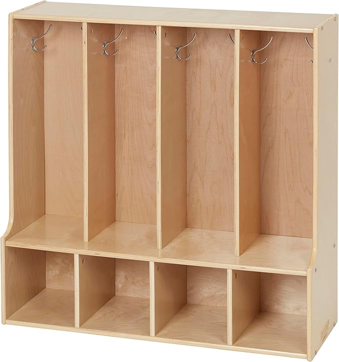 Sleekline 4-Section Toddler-Sized Coat Locker with Bench, Kids Furniture, Natural