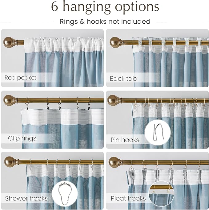 NICETOWN Semi Sheer Linen Stone Blue Curtains for Living Room, Back Tab/Rod Pocket with Pleat Tape Privacy Added with Light Filtering Window Treatments for Bedroom, W52 x L84, 2 Panels