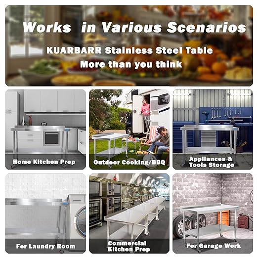 Stainless Steel Table for Prep & Work with Undershelf 24 x 30 Inches NSF Metal Commercial Kitchen Prep Table with Adjustable Under Shelf Worktable for Restaurant Home Outdoor